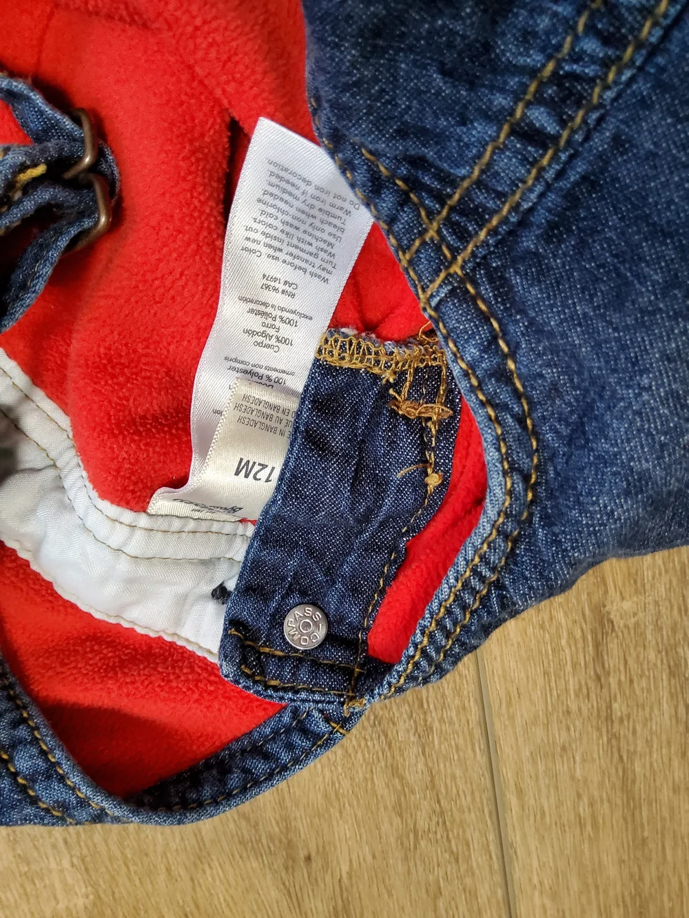 Vintage Classis OshKosh B'gosh Kids 12M Denim Fleece Lined Snap Leg Overalls